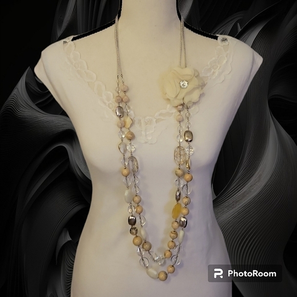NY Chain Beaded Floral Rose Shabby Chic Coquette Layered Torsade Necklace - Picture 1 of 8